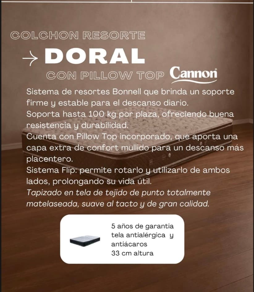 Colchón Canon Doral con Pillow Top especificaciones