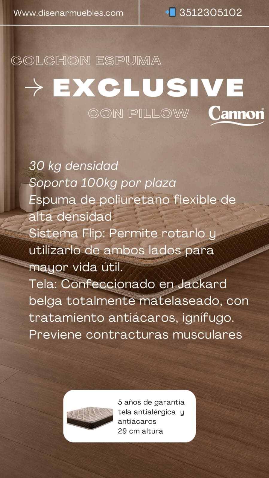 Colchón Canon Exclusive con Pillow ficha técnica