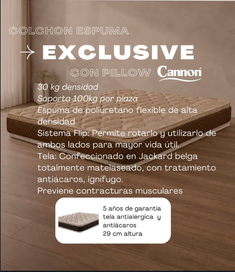 Colchón Canon Exclusive con Pillow especificaciones