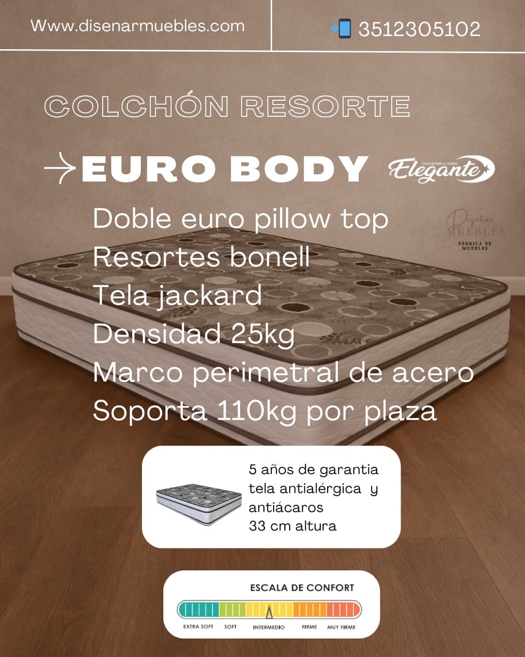 Colchón Elegante Euro Body especificaciones